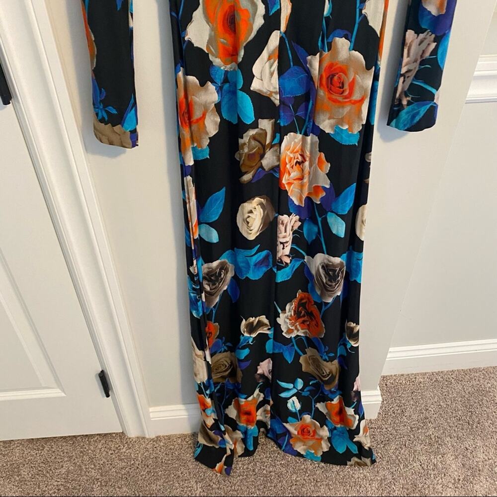 MSGM Milano Blue Red Black Rose Floral Long Sleeve Maxi Gown Dress XS - Picture 15 of 16